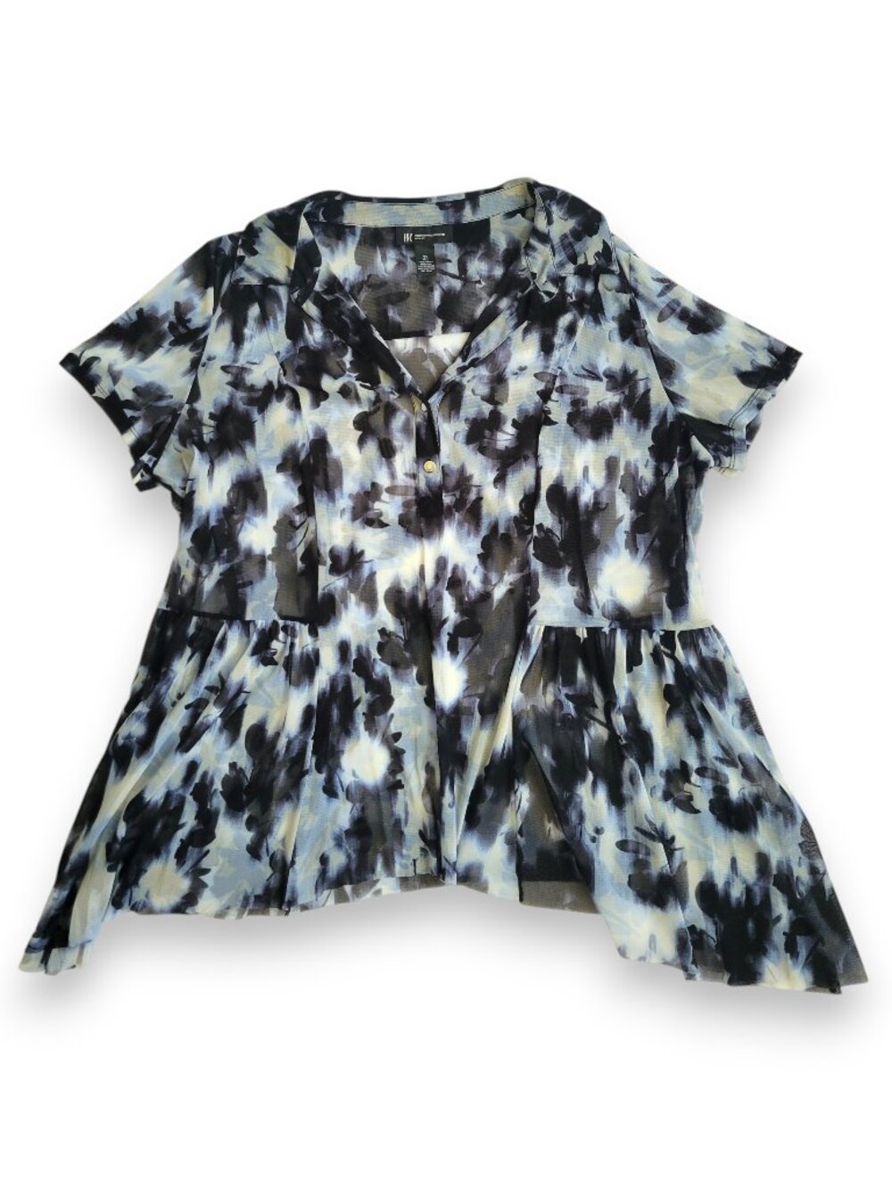 INC International Concepts Sheer Floral Peplum Blouse Top 2X EUC Hanky Hem